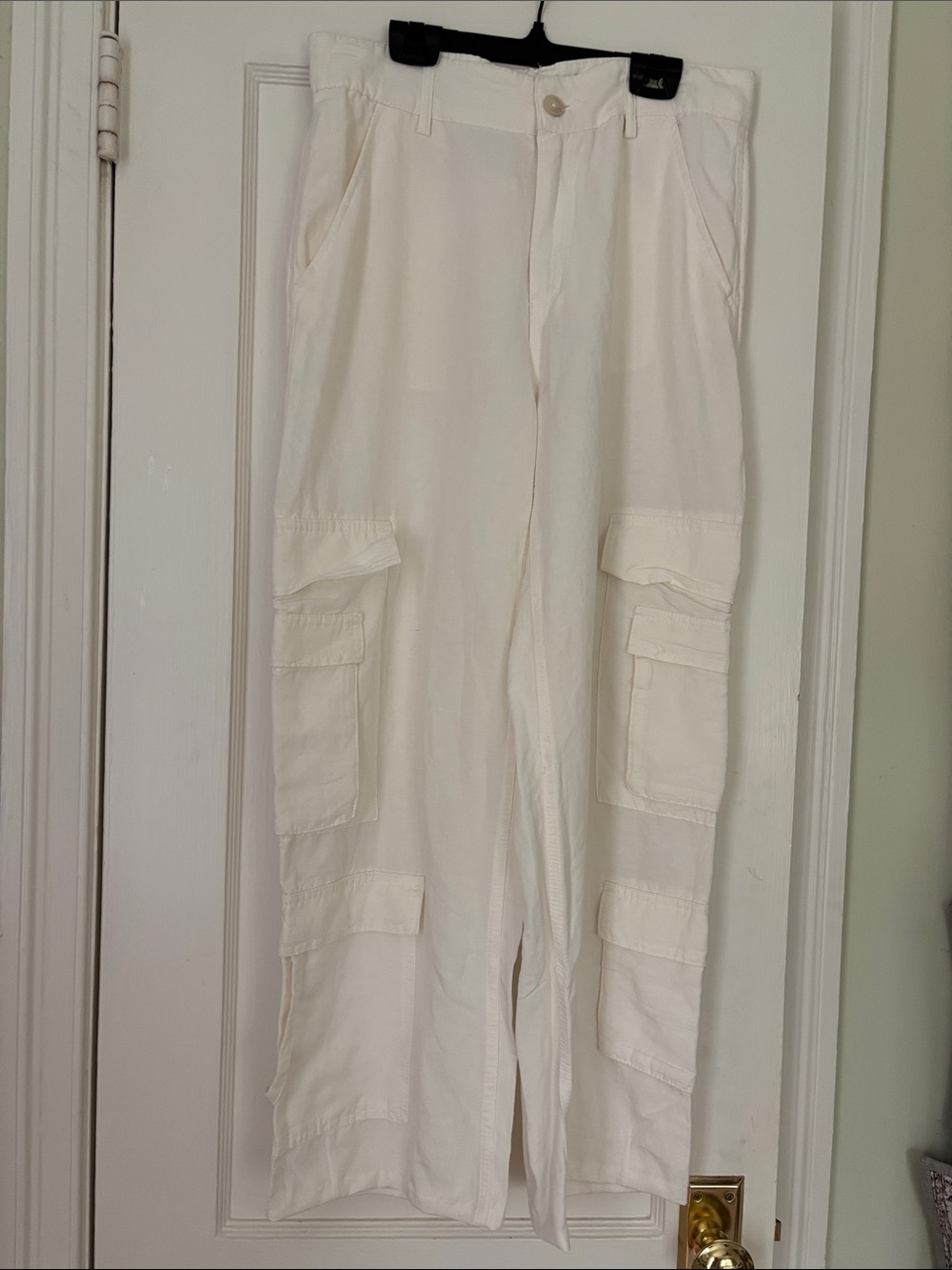 H&M linen blend Ivory/ Cream Cargo Utility Pants S